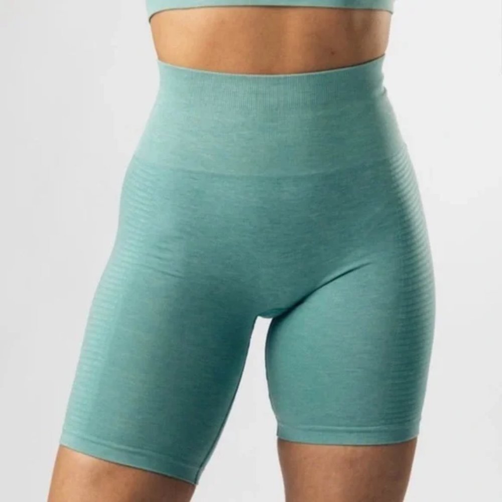 Alphalete biker shorts in Jade Green